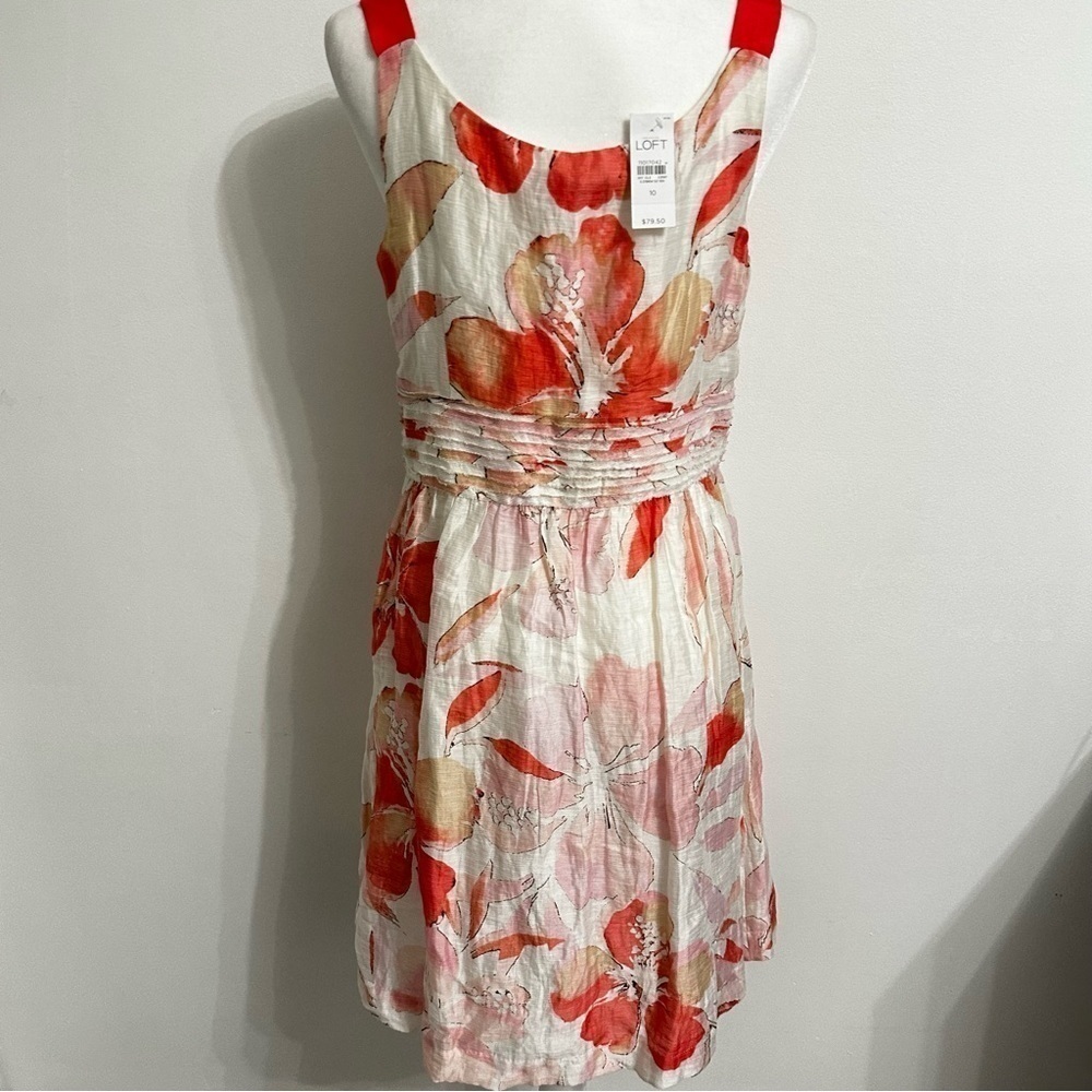 NEW Loft Ann Taylor Linen Watercolor Hibiscus Floral Dress size 10 - Picture 6 of 12